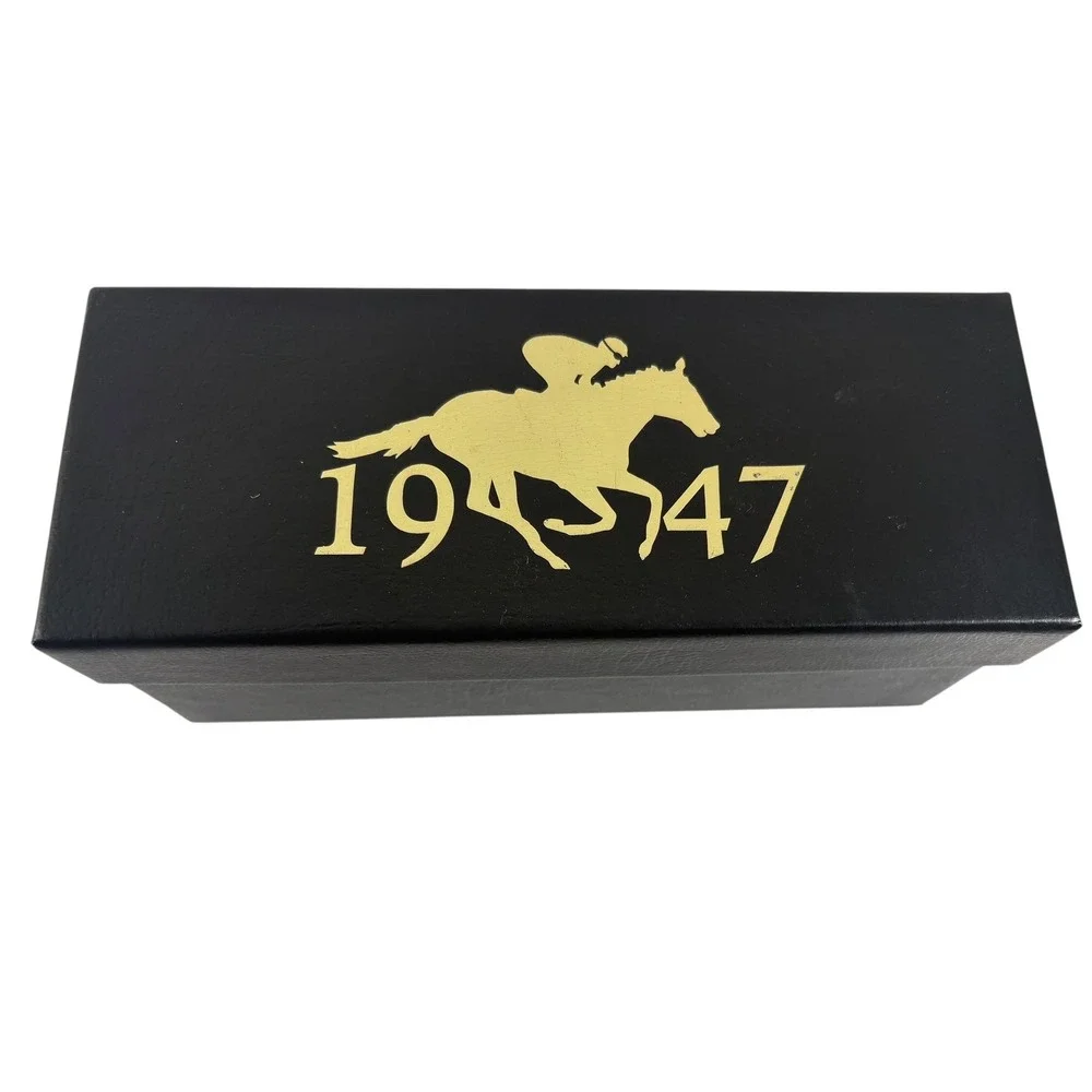 1947 Equestrian Horse Racing Storage Box Black Gold Faux Leather Excellent OS